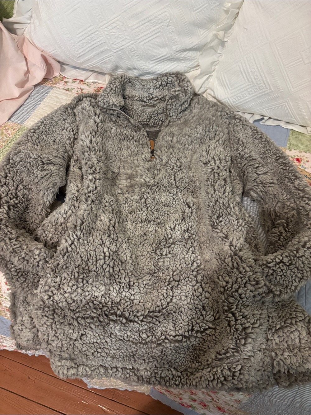 Heathmoor Plush Gray Sherpa Quarter-Zip Pullover